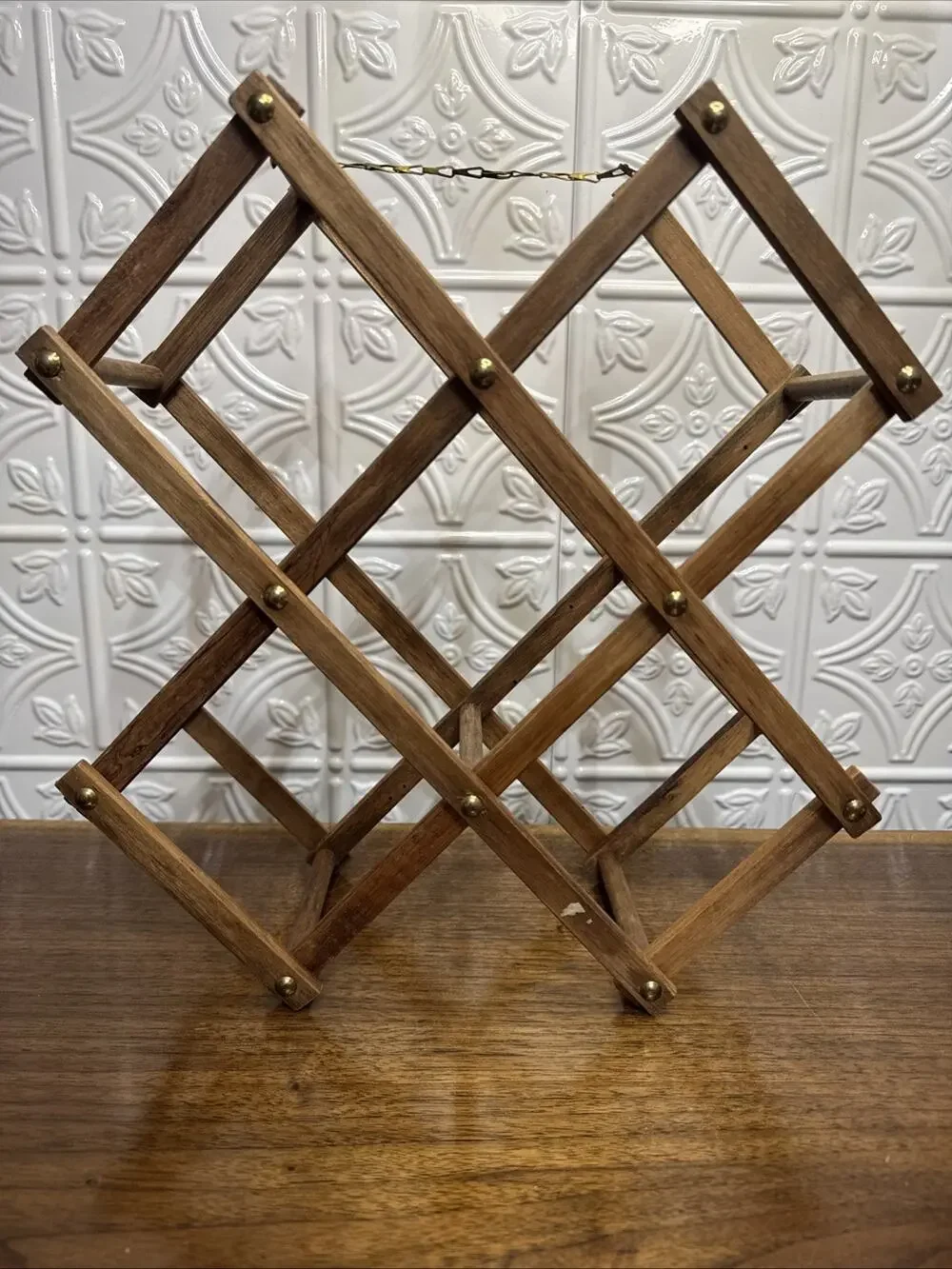 Vintage Wood Wine Rack 5 Bottle Expanding Folding Accordion Style Holder Barware